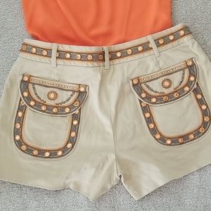 TORY BURCH Tan Khakis Embellished Safari Shorts
